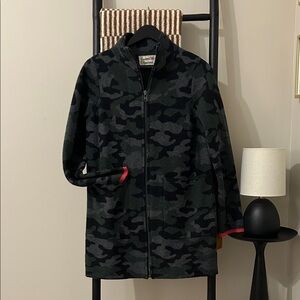 Anthropologie “Field Flower” Camouflage 100% Wool Jacket with Orange Trim